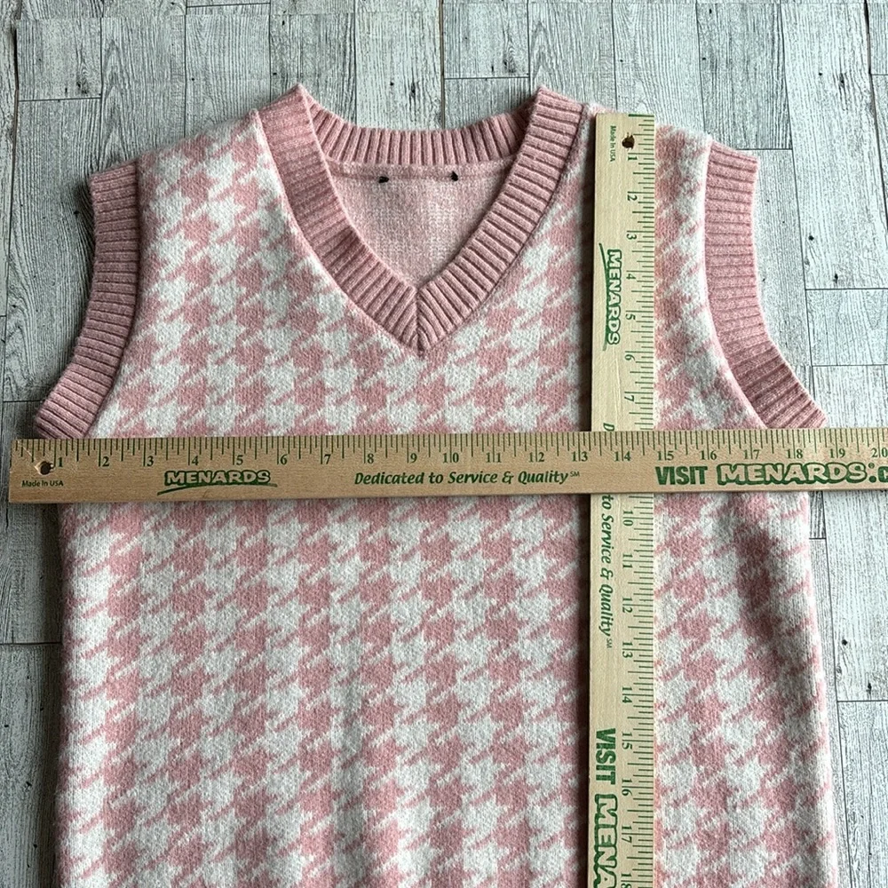 Pink Houndstooth sweater vest cotton‎ blend fall women’s size small - Picture 4 of 5